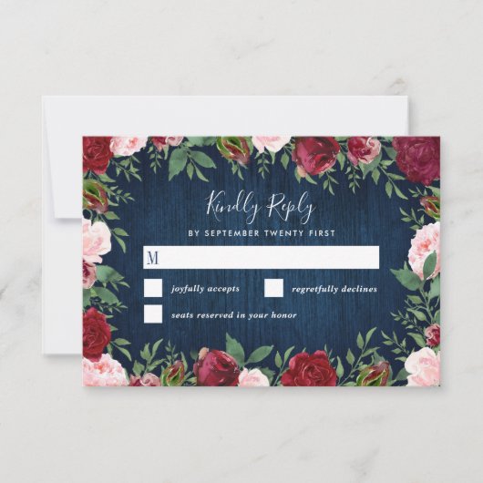 Marine Marsala Pays Mariage rustique Cartes RSVP (Devant)
