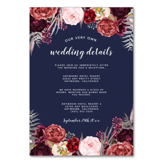 Marine Marsala Peony Mariage Insérer Cartes de Réc (Par défaut)