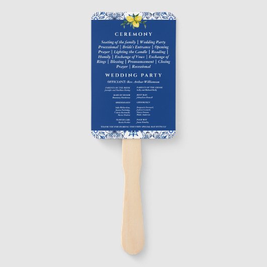 Marine Mediterraan Lemon Italiaans Trouwprogramma Handwaaier (Achterkant)