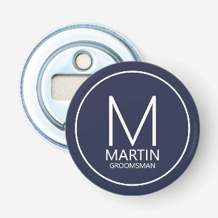Marine Modern Gepersonaliseerd Monogram & Naam Gro Button Flesopener