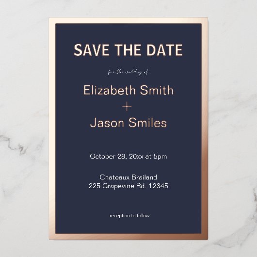 Marine Modern Gouden Grens Bruiloft Save the Date Folie Uitnodiging (Voorkant)