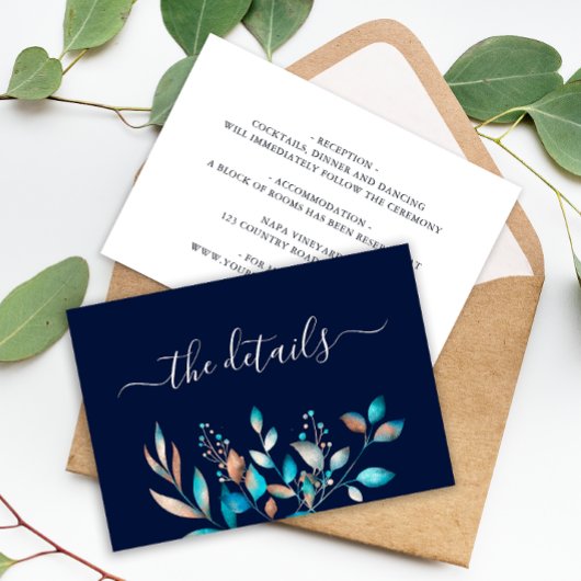 Marine Modern groen rustieke bruiloft Informatiekaartje
