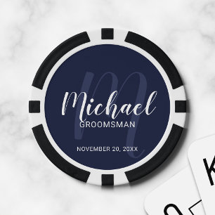 Marine Modern Script Gepersonaliseerde Groomsmen Poker Chips