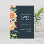 Marine Moderne Bloemen Bruiloft Uitnodiging (Staand voorkant)