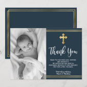 Marine moderne et Baptême bleu or Merci Cartes (Devant / Derrière)