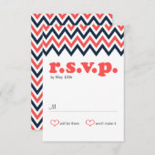 Marine moderne et Coral Chevron & Lovebirds RSVP (Devant / Derrière)