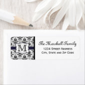 (Marine) Monogramme de Damas Étiquettes d'adresse  (En situation)