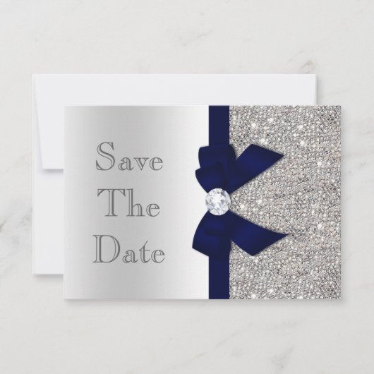 Marine Nagemaakte Boog & Diamanten Zilver Save The Save The Date (Voorkant)