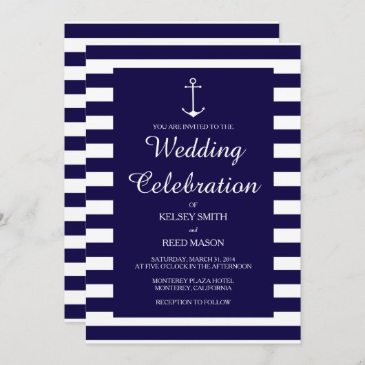Marine Nautique : Invitations de mariage (Devant / Derrière)