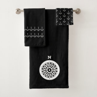 Marine Nautisch Anker kompas Badkamer zwart wit Bad Handdoek