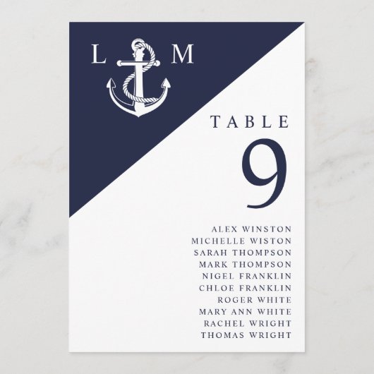 Marine Nautisch Monogram Tafelnummer Zitenkaart (Achterkant)