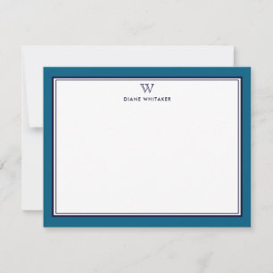 MARINE- & OCEAANBLOUW Classic Monogram Dubbel Fram Notitiekaartje