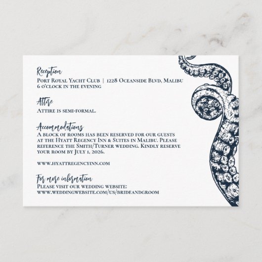 Marine Octopus Bruiloft Informatie Kaart (Voorkant)
