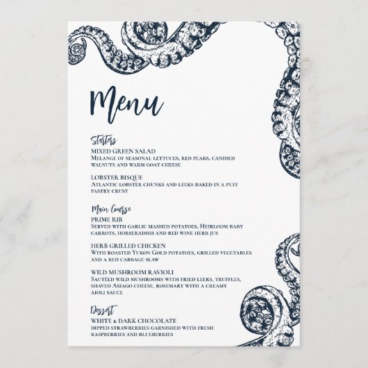 Marine Octopus Vlakke Bruiloft Menu (Voorkant)