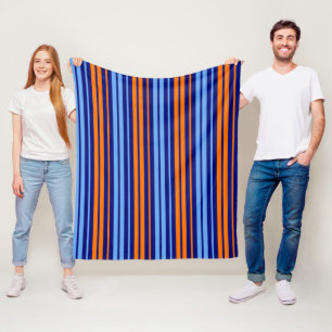 Marine Oranje Cyaan Verticale Strepen Ontwerp Fleece Deken