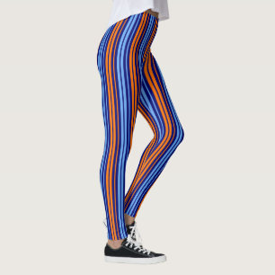 Marine Oranje Cyaan Verticale Strepen Ontwerp Leggings