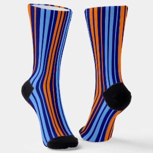 Marine Oranje Cyaan Verticale Strepen Ontwerp Sokken