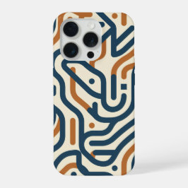 Marine Oranje Geometrisch Doolhofpatroon iPhone 15 Pro Hoesje