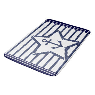 Marine Pattern Blue White Zee and Nautical Anchor Badmat