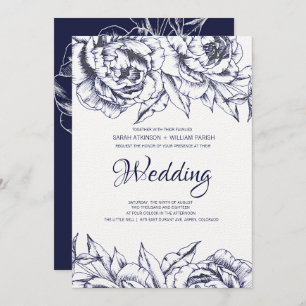 Marine Peony Faire-part de mariage simple