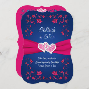 Marine, Pink Love Hearts Faire-part de mariage