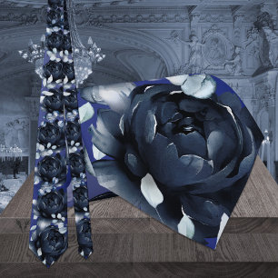 Marine Pioenrozen Stofblauw Groen Huwelijk Stropdas