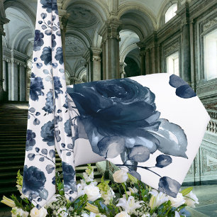 Marine Pioenrozen Stofblauw Groen Huwelijk Stropdas