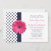 Marine Polka Dot Rose Daisy Faire-part de mariage (Devant)