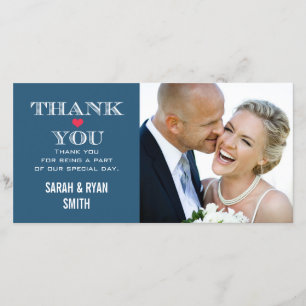Marine Red Heart Mariage Photo Merci Cartes