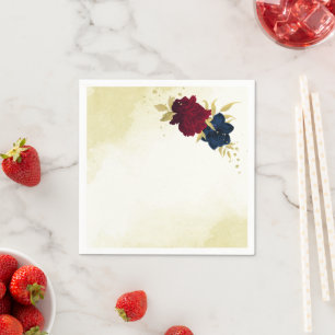 marine rood bloemen goud bladeren bruiloft servet