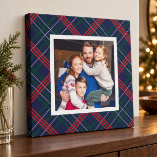 Marine rood groene tartan geruite kerstfoto canvas afdruk