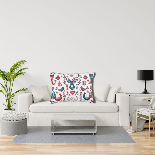 Marine Rood Kerst Scandinavisch Volkskunst Ontwerp Accent Kussen (Creator heeft geüpload)