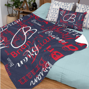 Marine & Rood patroon van namen Fleece Deken