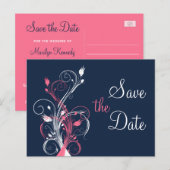 Marine rose blanc floral Enregistrer la date Carte (Devant / Derrière)
