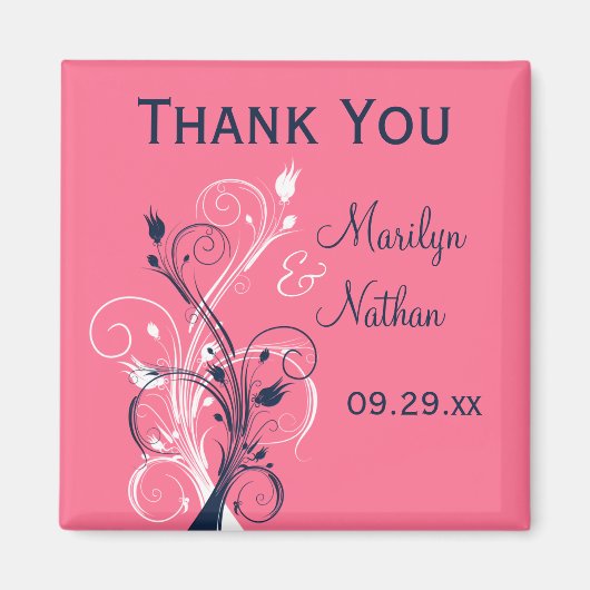 Marine Rose Blanc Floral Mariage Faveur Aimant (Devant)