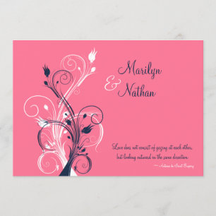 Marine, rose, Faire-part de mariage florale blanch