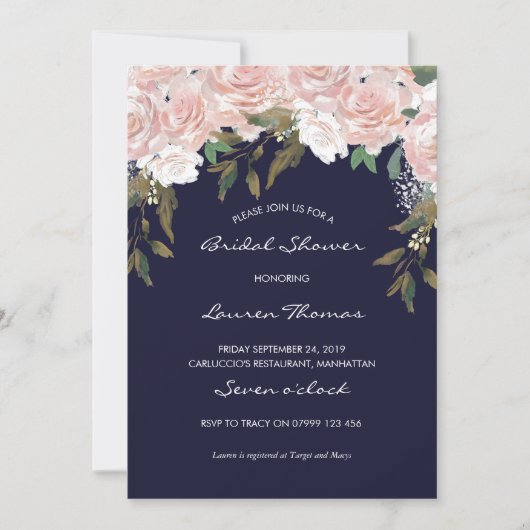 Marine rose nuptiale invitation fleurie moderne (Devant)