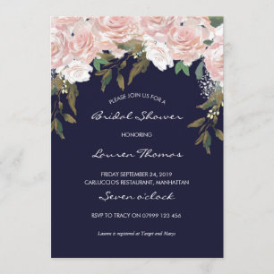Marine rose nuptiale invitation fleurie moderne