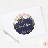 Marine rose pâle floral merci stickers mariage (Enveloppe)