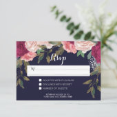 marine rouwkaart bruiloft burgundy bloem RSVP kaartje (Staand voorkant)
