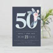 MARINE ROZE BLAUWE BLOEMEN 50E JUBILEUM JAAR UITGA KAART (Staand voorkant)