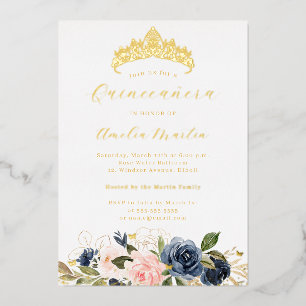 Marine Roze Bloeiende Bloem Vlinder Quinceanera Folie Uitnodiging