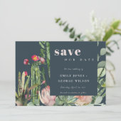 MARINE ROZE BLOEMEN WOESTIJN CACTUS LOOF WATERVERF SAVE THE DATE (Staand voorkant)
