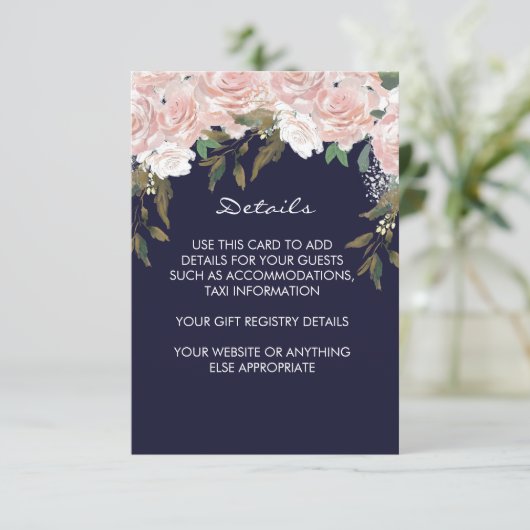 Marine roze bruiloft details informatiekaart informatiekaartje (Staand voorkant)