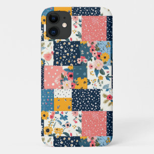 Marine Roze Cottagecore Bloemige Patchwork iPhone 11 Hoesje