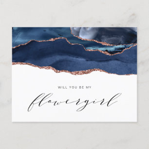 marine roze goud agaat wil je mijn bloemenmeisje z uitnodiging briefkaart