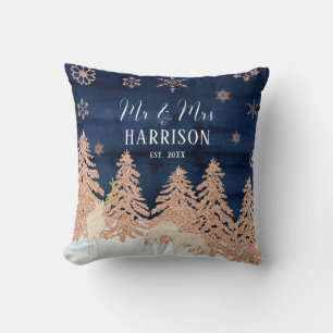 Marine Roze Gouden Glitter Winter Woud Meneer en M Kussen