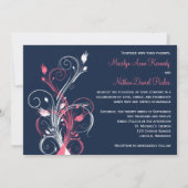 Marine, Roze, Wit Bloemen bruiloft uitnodiging (Achterkant)