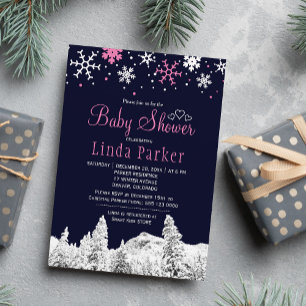Marine roze witte wonderland winter babyshower kaart