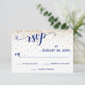 Marine RSVP Calligraphy with Hearts, Gold Confetti (Debout devant)